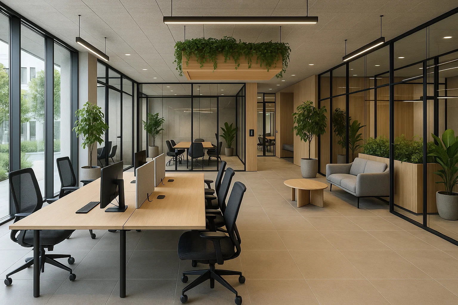 Modern Belgisch business center met gedeelde werkplekken, vergaderruimtes en duurzame inrichting