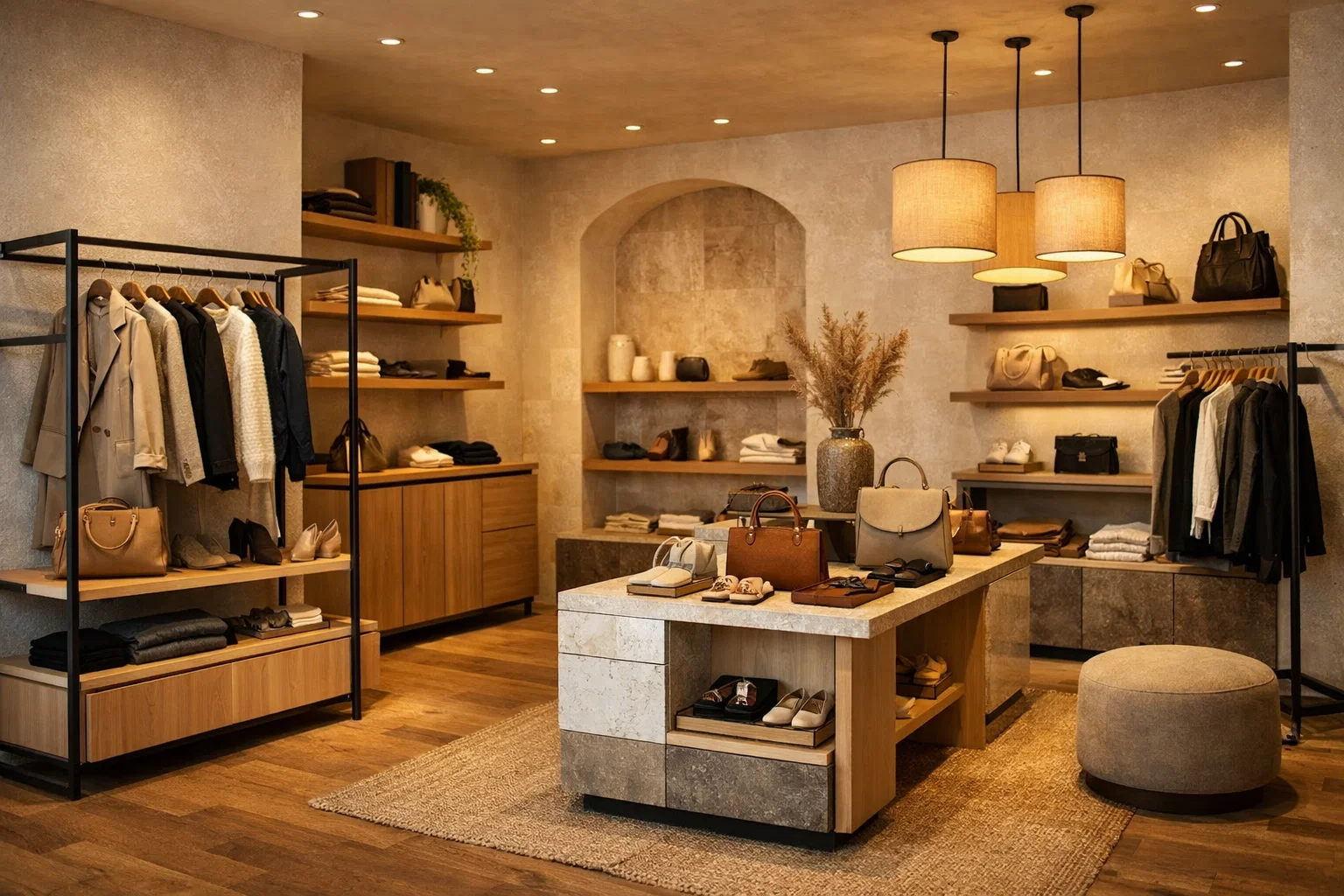 Moderne boetiek met modulaire inrichting en showroomindeling voor merkbeleving